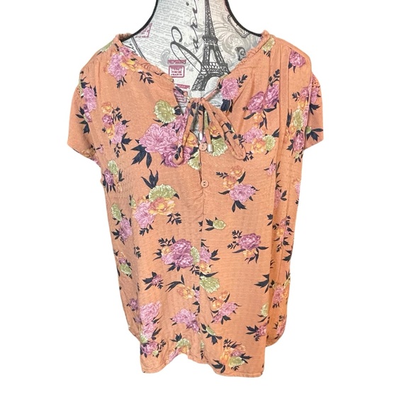 Buffalo David Bitton Tops - Buffalo David Bitton Floral Blouse - Orange and Pink